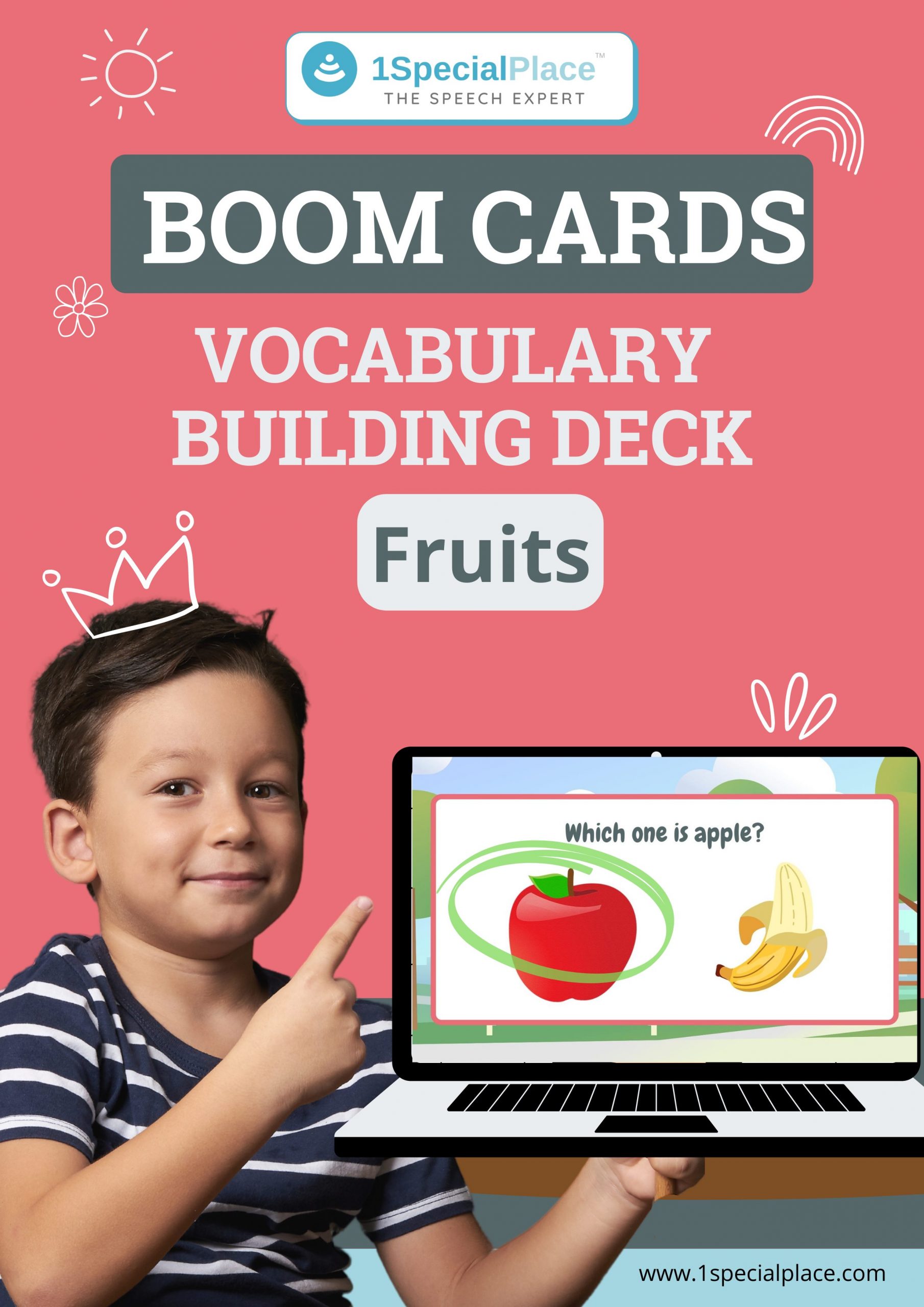 Vocabulary building fruits boom cards