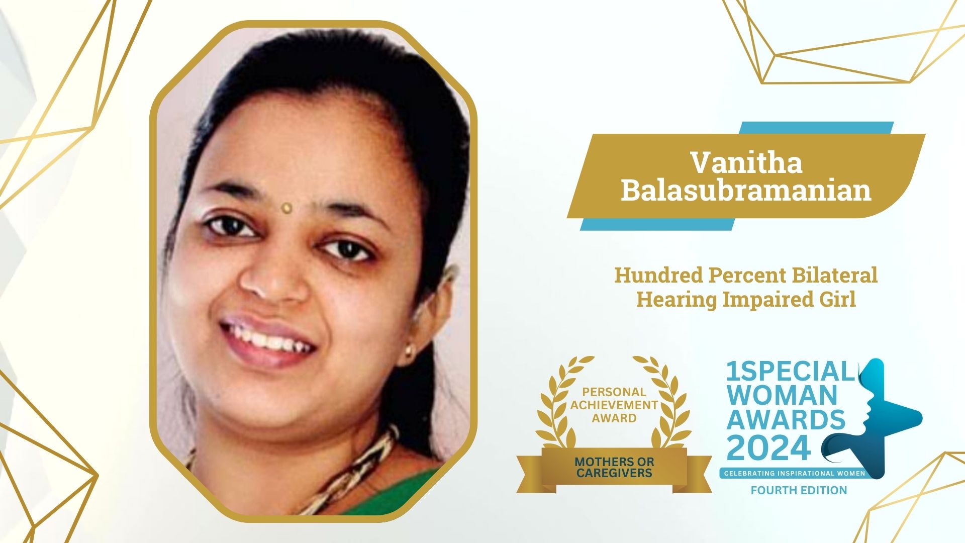 One special award 2024 winner Vanita Balasubramaniyam at 1special place
